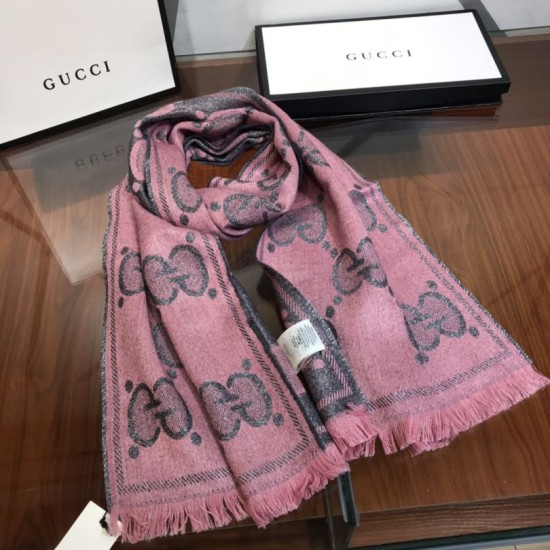 Replica Sciarpa in cashmere con logo jacquard GG Lurex Rose