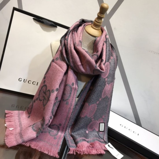 Replica Sciarpa in cashmere con logo jacquard GG Lurex Rose