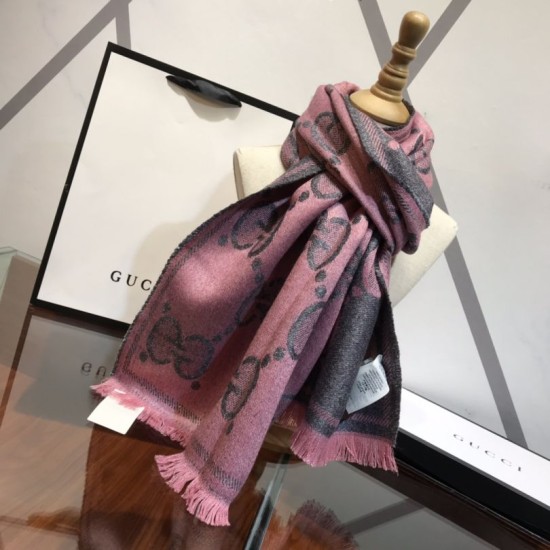 Replica Sciarpa in cashmere con logo jacquard GG Lurex Rose