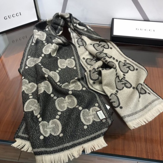 Replica Sciarpa in cashmere con logo jacquard GG Lurex Grigio