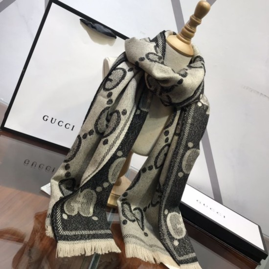 Replica Sciarpa in cashmere con logo jacquard GG Lurex Grigio