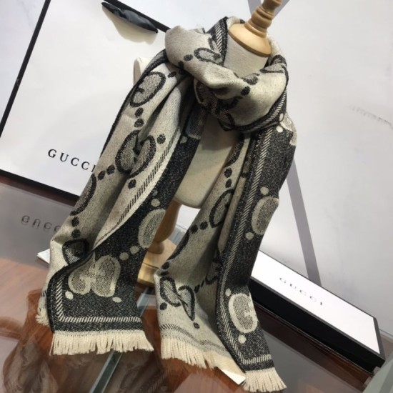 Replica Sciarpa in cashmere con logo jacquard GG Lurex Grigio
