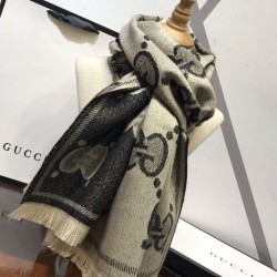 Replica Sciarpa in cashmere con logo jacquard GG Lurex Grigio