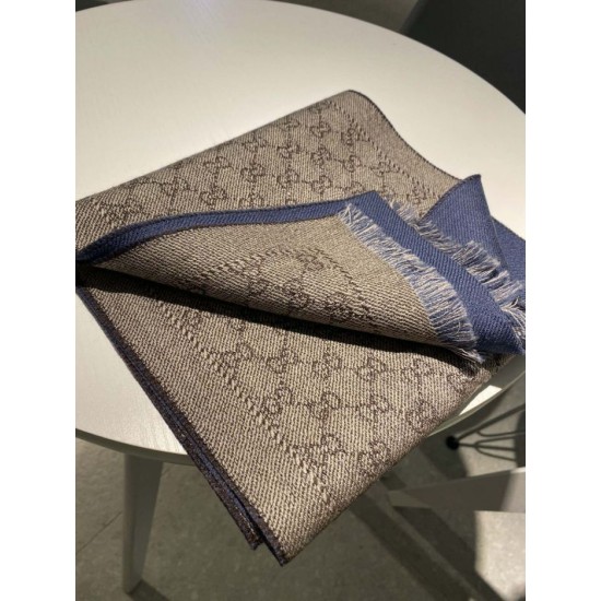 Replica Sciarpa in cashmere jacquard GG 23 x 180 blu scuro