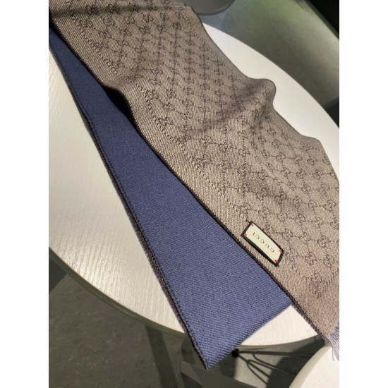 Replica Sciarpa in cashmere jacquard GG 23 x 180 blu scuro