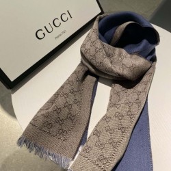 Replica Sciarpa in cashmere jacquard GG 23 x 180 blu scuro