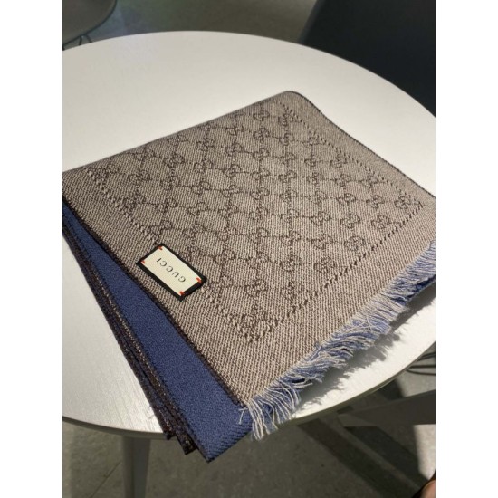 Replica Sciarpa in cashmere jacquard GG 23 x 180 blu scuro