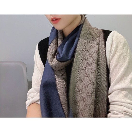 Replica Sciarpa in cashmere jacquard GG 23 x 180 blu scuro