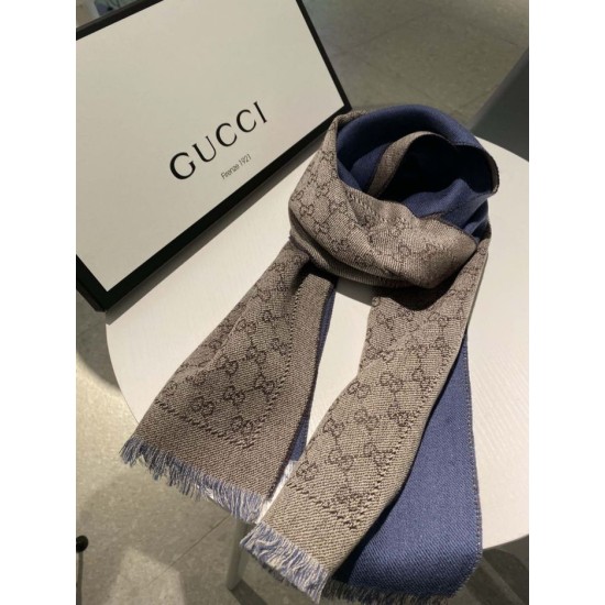 Replica Sciarpa in cashmere jacquard GG 23 x 180 blu scuro