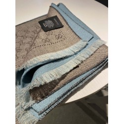 Replica Sciarpa in cashmere jacquard con motivo GG 23 x 180 Azzurro