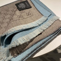 Replica Sciarpa in cashmere jacquard con motivo GG 23 x 180 Azzurro