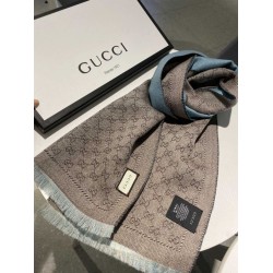 Replica Sciarpa in cashmere jacquard con motivo GG 23 x 180 Azzurro