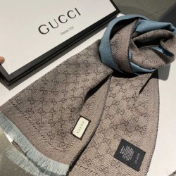 Replica Sciarpa in cashmere jacquard con motivo GG 23 x 180 Azzurro