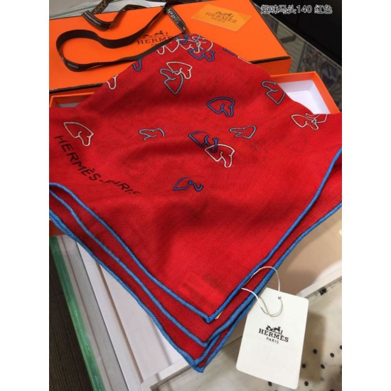Replica Hermes divertente scialle di seta cashmere testa di cavallo 140 rosso