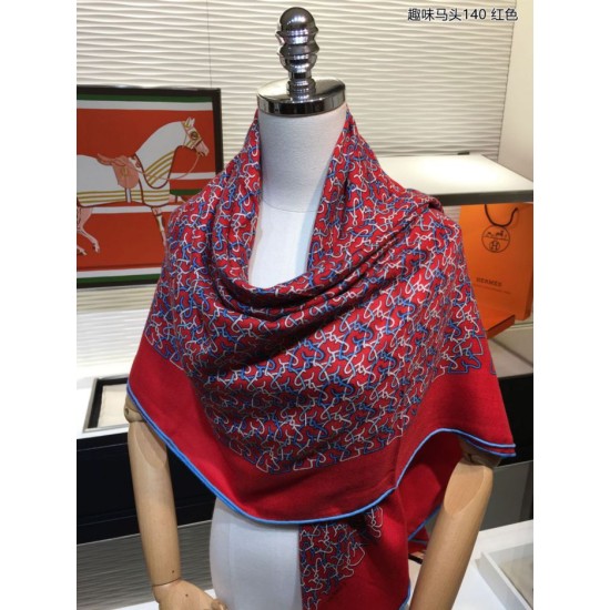 Replica Hermes divertente scialle di seta cashmere testa di cavallo 140 rosso