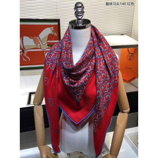 Replica Hermes divertente scialle di seta cashmere testa di cavallo 140 rosso