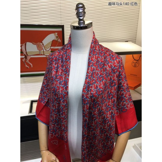 Replica Hermes divertente scialle di seta cashmere testa di cavallo 140 rosso